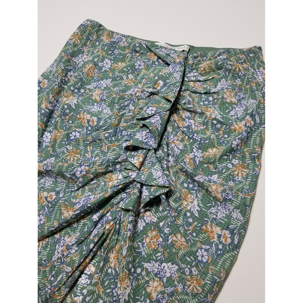 Veronica Beard Hazel Floral Asymmetric Ruffle Skirt Seafoam NWT Size M $298 - Picture 11 of 16